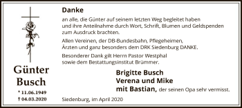 Traueranzeige von Günter Busch von SYK