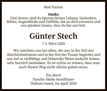 Traueranzeige von Günter Stech von SYK