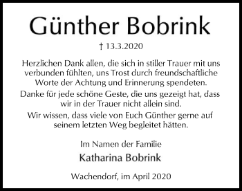 Traueranzeige von Günther Bobrink von SYK