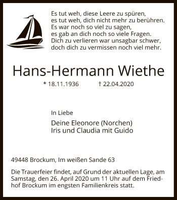 Traueranzeige von Hans-Hermann Wiethe von SYK