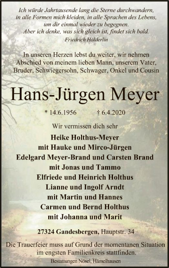 Traueranzeige von Hans-Jürgen Meyer von SYK