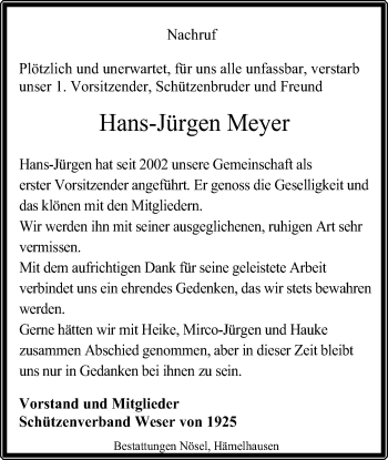 Traueranzeige von Hans-Jürgen Meyer von SYK