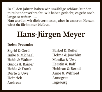 Traueranzeige von Hans-Jürgen Meyer von SYK