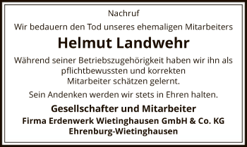 Traueranzeige von Helmut Landwehr von SYK