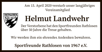 Traueranzeige von Helmut Landwehr von SYK