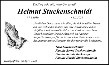 Traueranzeige von Helmut Stuckenschmidt von SYK