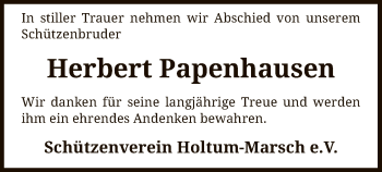 Traueranzeige von Herbert Papenhausen von SYK