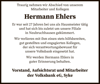 Traueranzeige von Hermann Ehlers von SYK