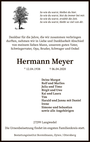 Traueranzeige von Hermann Meyer von SYK