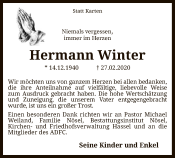 Traueranzeige von Hermann Winter von SYK