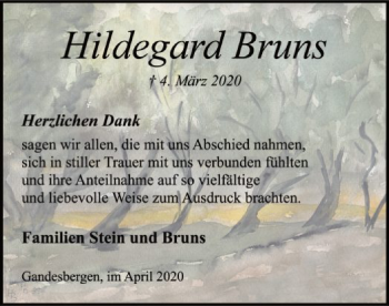 Traueranzeige von Hildegard Bruns von SYK