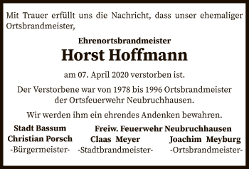 Traueranzeige von Horst Hoffmann von SYK