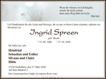 Traueranzeige von Ingrid Spreen von SYK