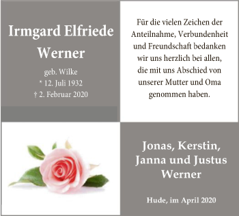 Traueranzeige von Irmgard Elfriede Werner von SYK