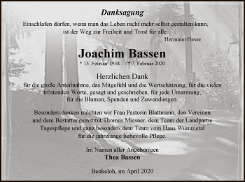 Traueranzeige von Joachim Bassen von SYK