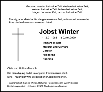 Traueranzeige von Jobst Winter von SYK