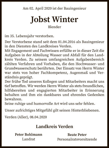 Traueranzeige von Jobst Winter von SYK