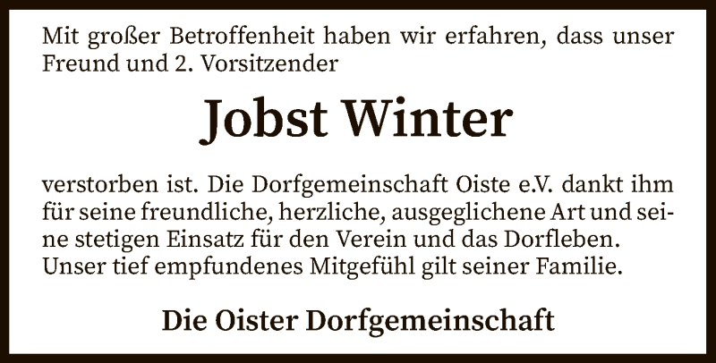  Traueranzeige für Jobst Winter vom 07.04.2020 aus SYK