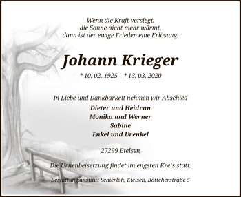 Traueranzeige von Johann Krieger von SYK