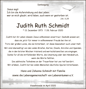 Traueranzeige von Judith Ruth Schmidt von SYK