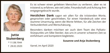 Traueranzeige von Jutta Stukenberg von SYK