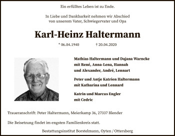 Traueranzeige von Karl-Heinz Haltermann von SYK