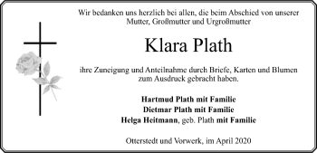 Traueranzeige von Klara Plath von SYK