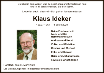 Traueranzeige von Klaus Ideker von SYK