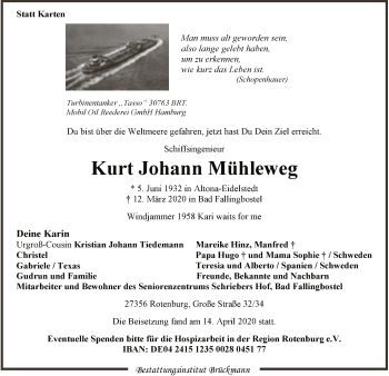 Traueranzeige von Kurt Johann Mühleweg von SYK