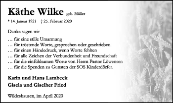 Traueranzeige von Käthe Wilke von SYK