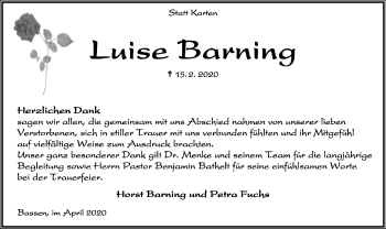 Traueranzeige von Luise Barning von SYK