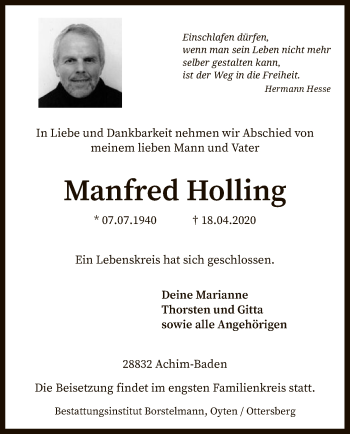 Traueranzeige von Manfred Holling von SYK