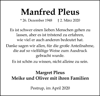 Traueranzeige von Manfred Pleus von SYK