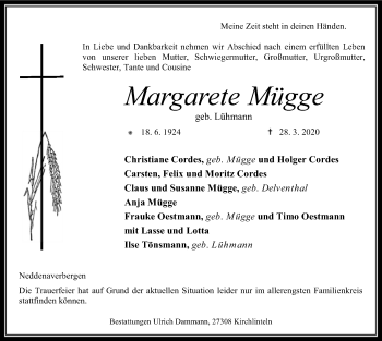 Traueranzeige von Margarete Mügge von SYK