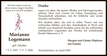 Traueranzeige von Marianne Logemann von SYK