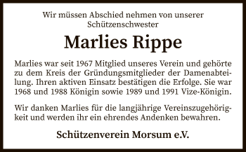 Traueranzeige von Marlies Rippe von SYK