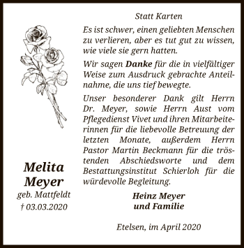 Traueranzeige von Melita Meyer von SYK