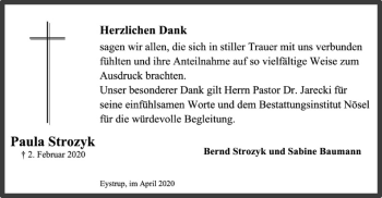 Traueranzeige von Paula Strozyk von SYK