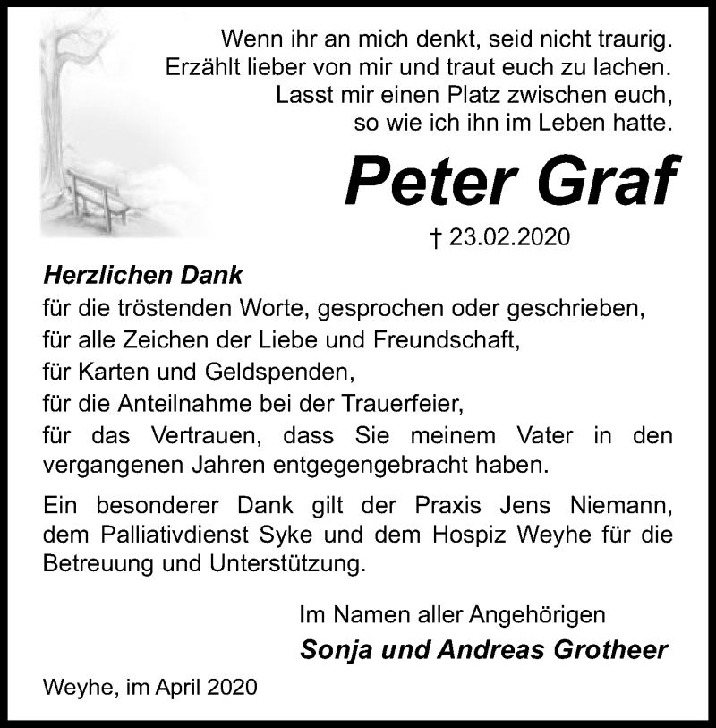  Traueranzeige für Peter Graf vom 04.04.2020 aus SYK