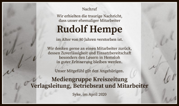 Traueranzeige von Rudolf Hempe von SYK