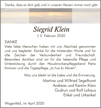 Traueranzeige von Siegrid Klein von SYK