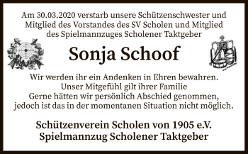 Traueranzeige von Sonja Schoof von SYK