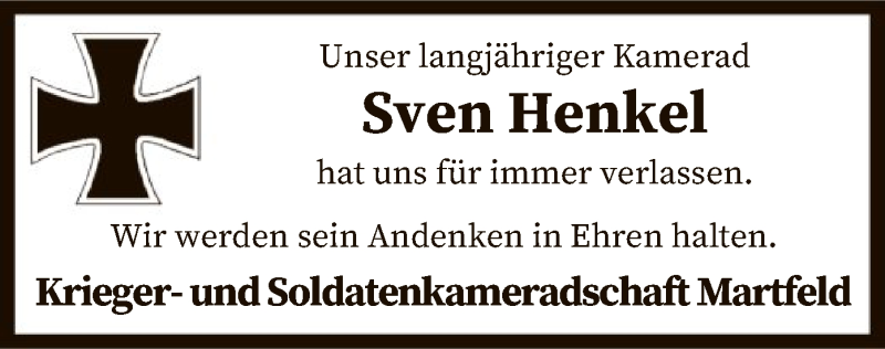  Traueranzeige für Sven Henkel vom 16.04.2020 aus SYK