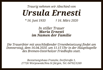 Traueranzeige von Ursula Ernesti von SYK