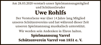 Traueranzeige von Uwe Rohlfs von SYK