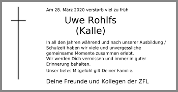 Traueranzeige von Uwe Rohlfs von SYK