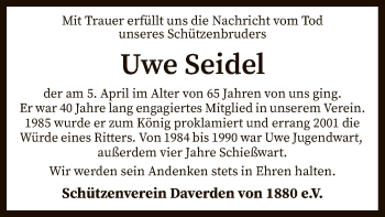 Traueranzeige von Uwe Seidel von SYK