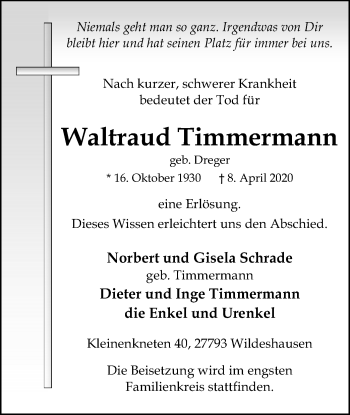Traueranzeige von Waltraud Timmermann von SYK