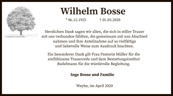 Traueranzeige von Wilhelm Bosse von SYK