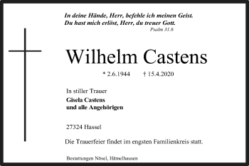 Traueranzeige von Wilhelm Castens von SYK